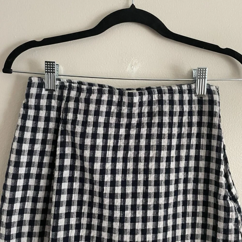 American Eagle Women XS Navy White Gingham Cotton Linen Preppy Casual Mini Skirt